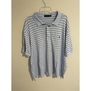 Polo Ralph Lauren Mens 4XB BIG Blue Black Striped Polo Shirt White Pony Y2K VTG